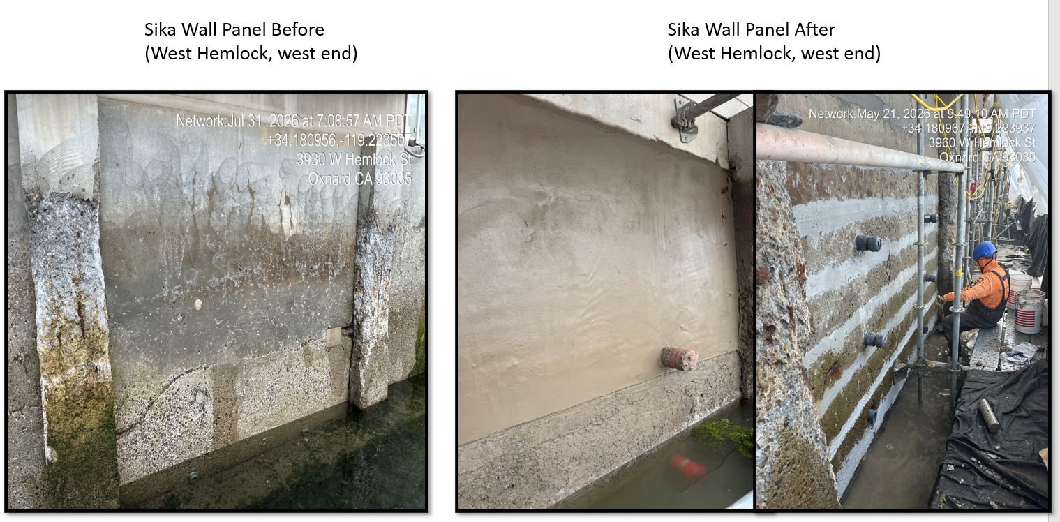 Sika Wall Before and After (West Hemlock, west end)